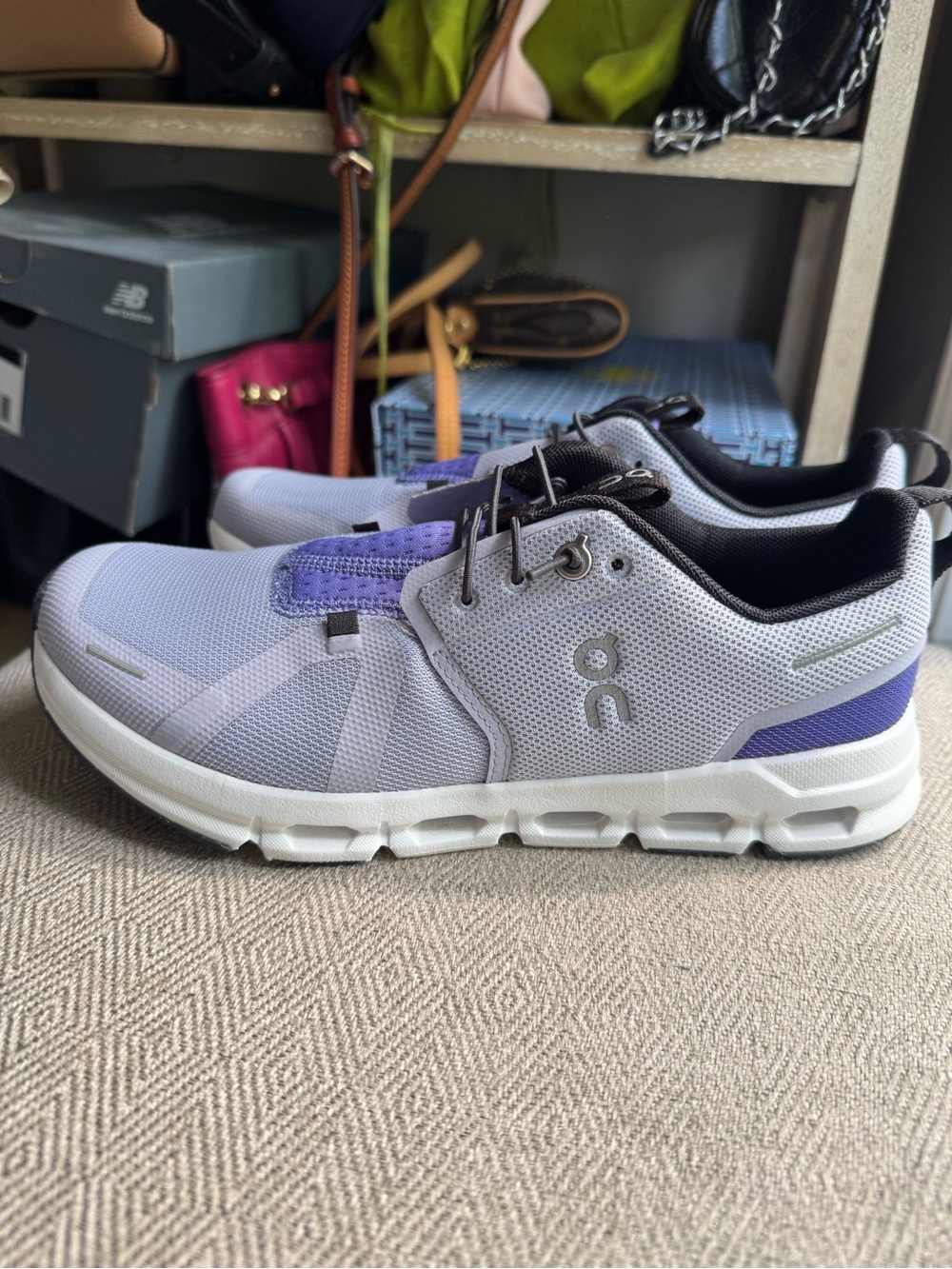 On Running cloud skyMesh Running Shoes — Light Gray with Purple Accents